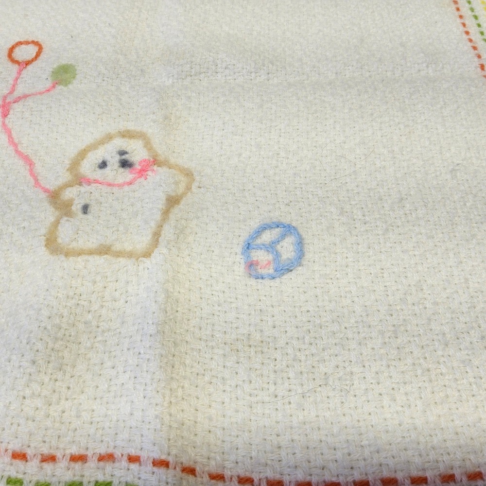 The Three Weavers Baby Blanket Kids OS White Vintage Handwoven Orlon Bear Plaid - Picture 3 of 16